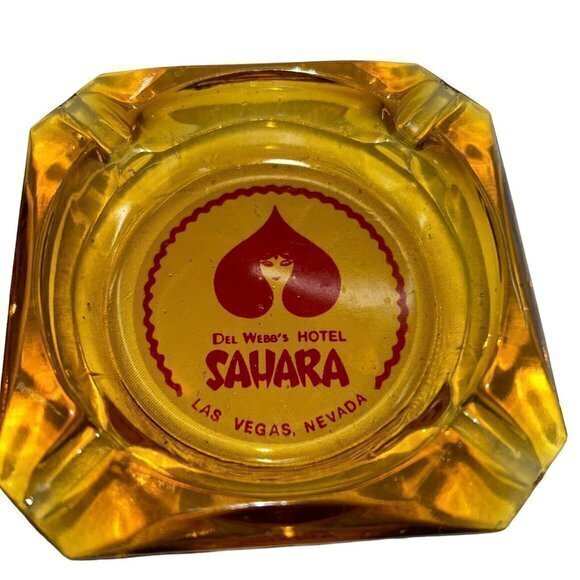 Del Webb's Sahara Hotel & Casino Amber Glass Ashtray Las Vegas Nevada Lot Of 2 - Picture 3 of 4